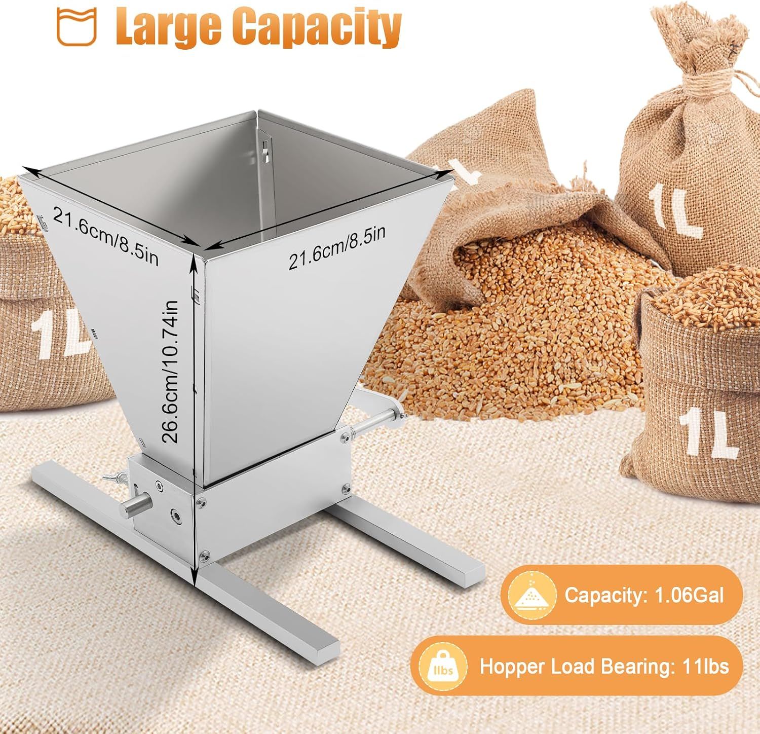 Manual Grain Mill Grinder Adjustable Roller 4L Barley Wheat Crusher
