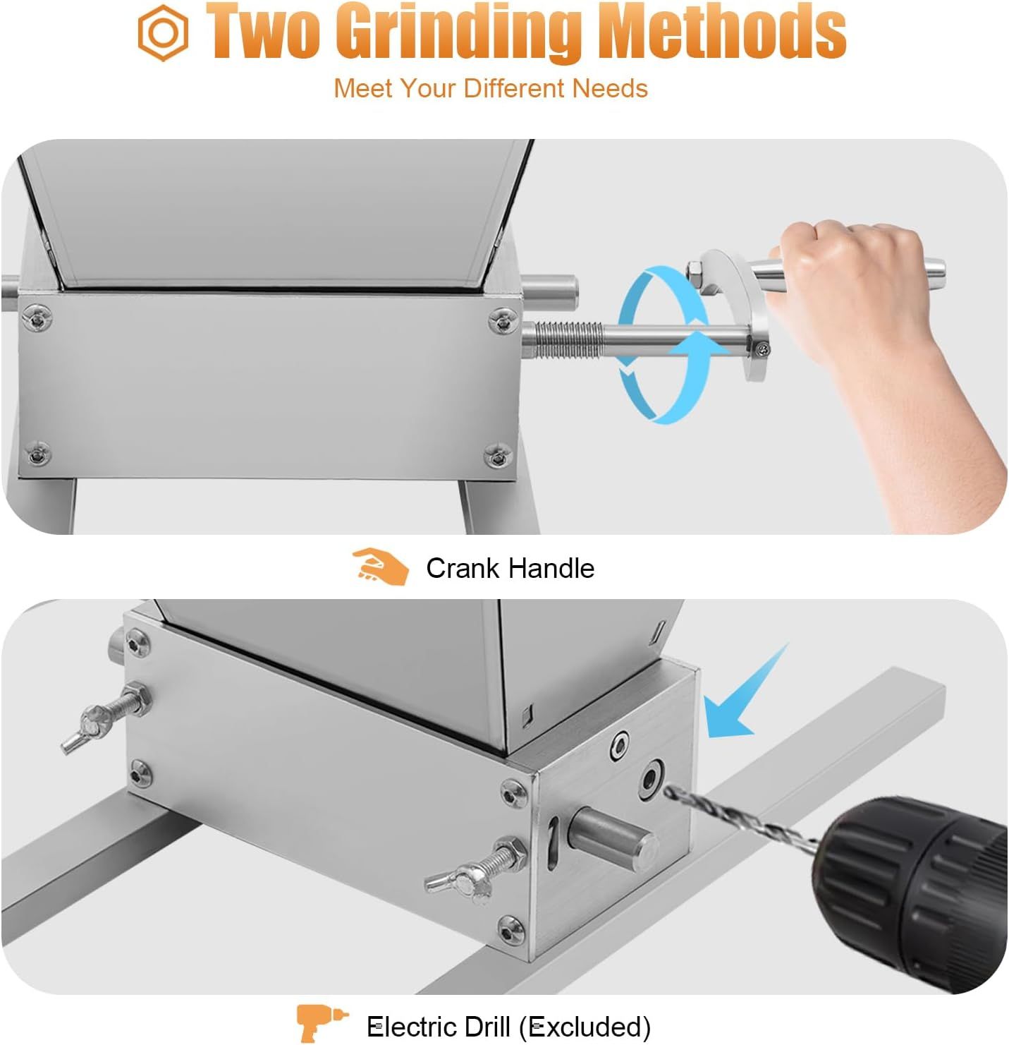 Manual Grain Mill Grinder Adjustable Roller 4L Barley Wheat Crusher