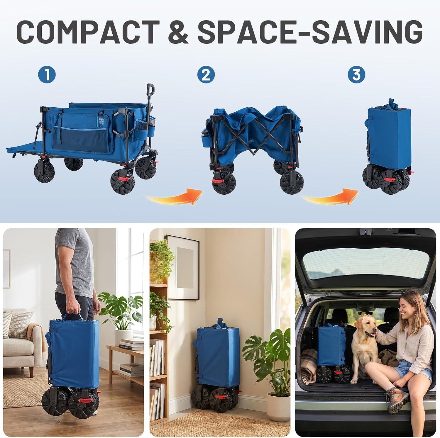 400L Folding Camping Trolley Cart with Tailgate Blue