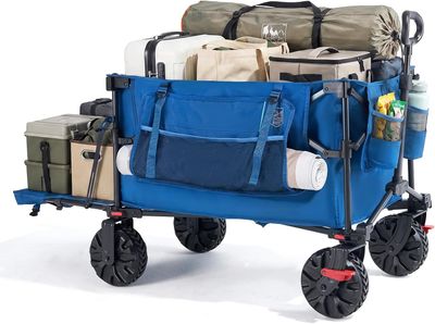 400L Folding Camping Trolley Cart with Tailgate Blue