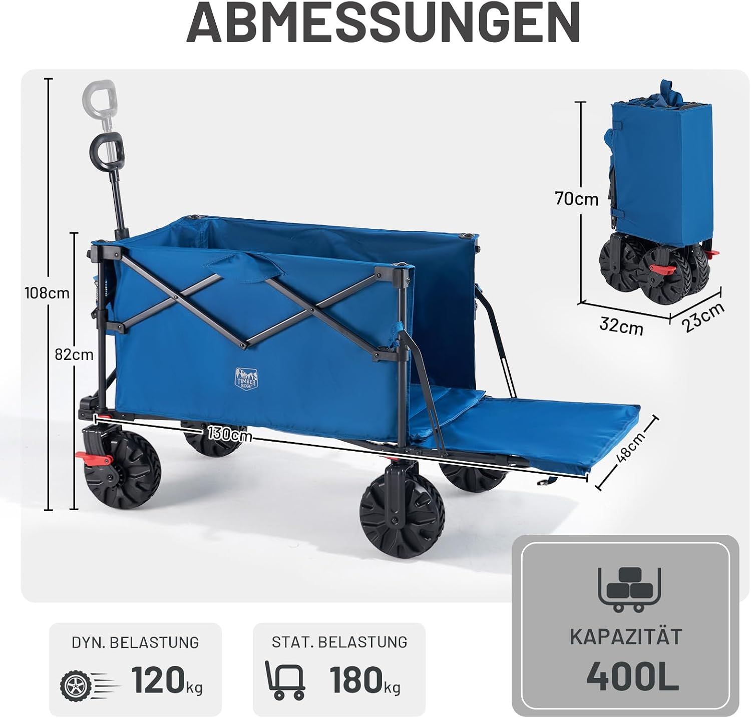 400L Folding Camping Trolley Cart with Tailgate Blue