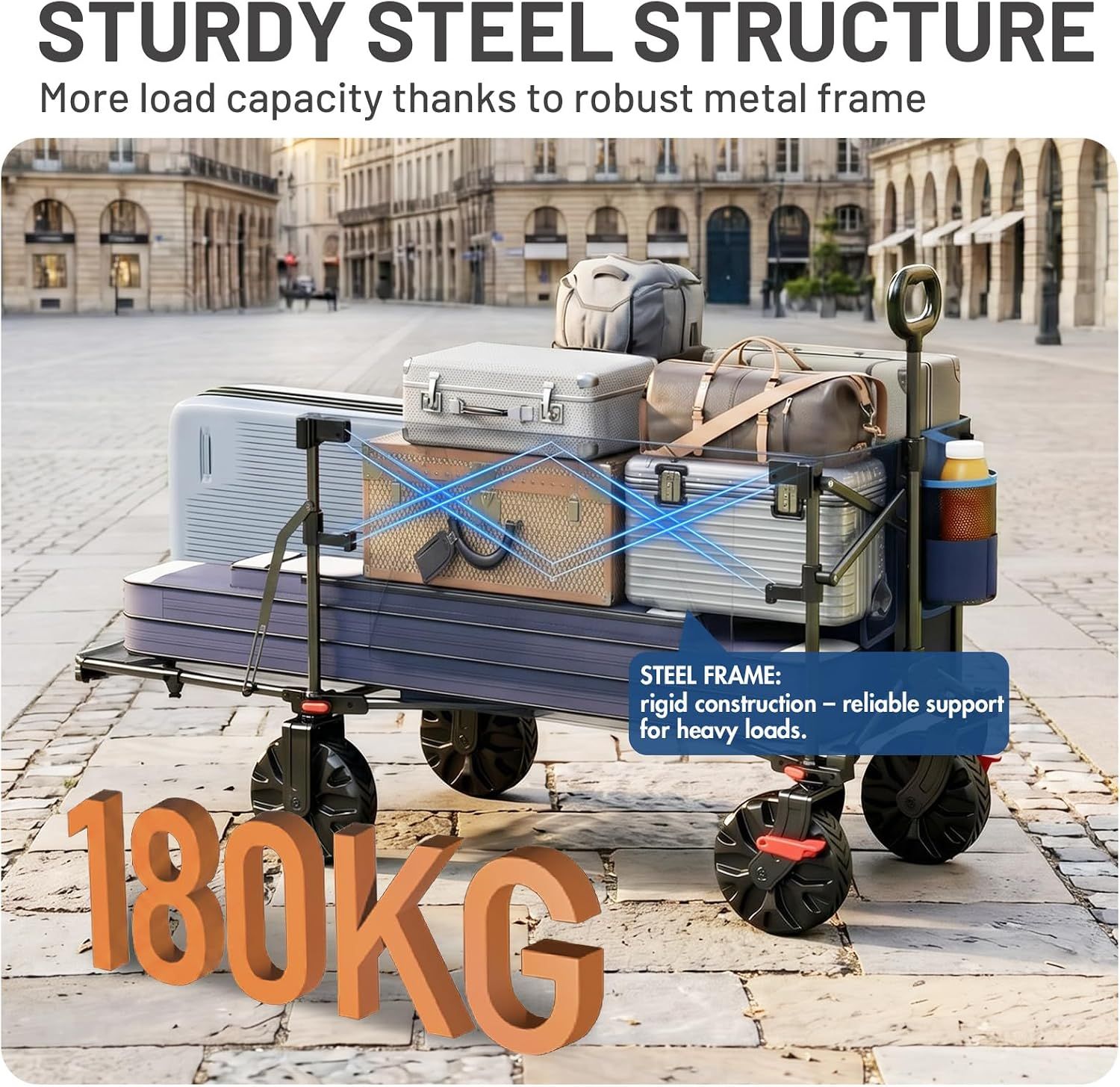 400L Folding Camping Trolley Cart with Tailgate Blue