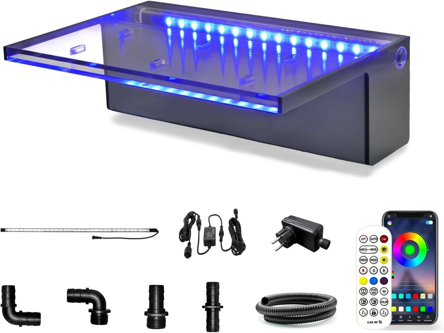 Rectangular 30cm Acrylic Waterfall Pool Fountain with LED Lights