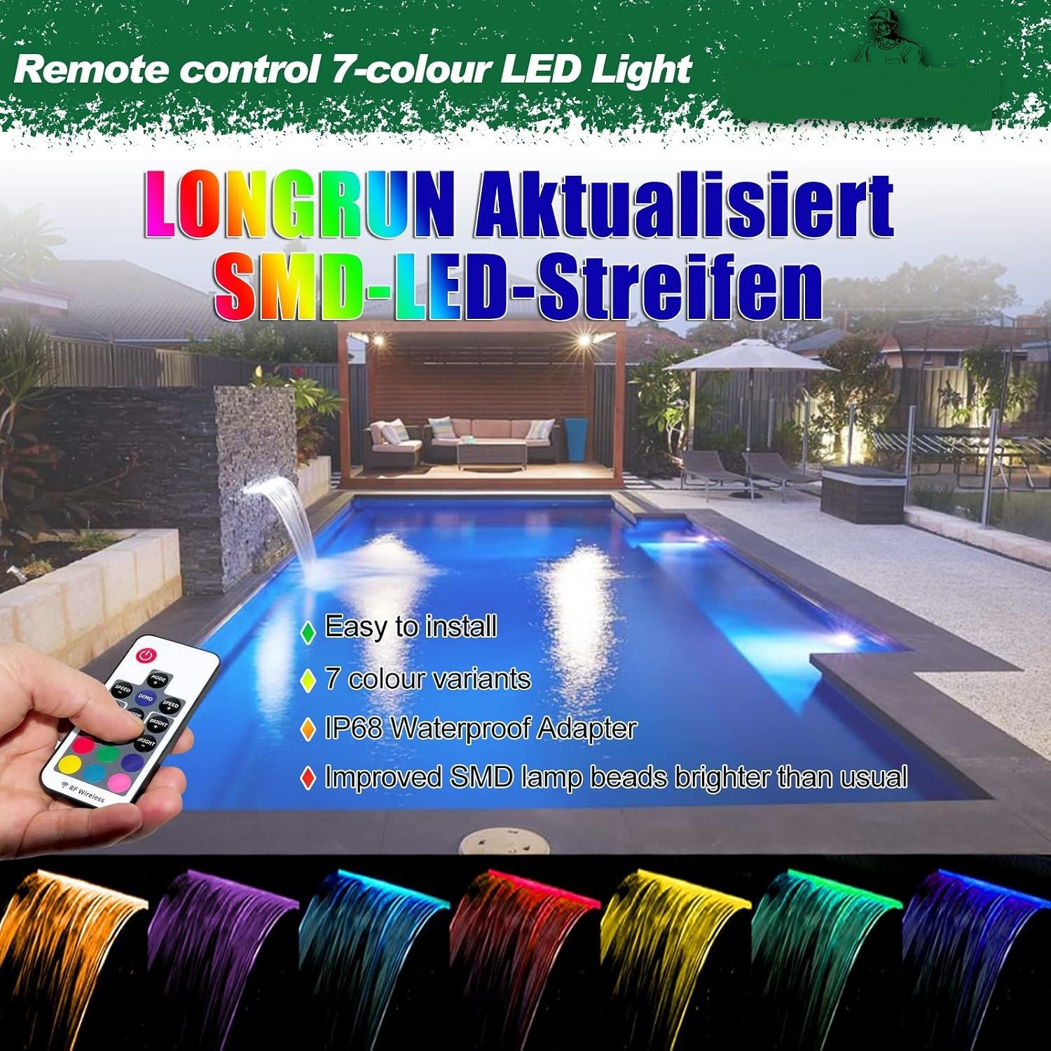 Rectangular 30cm Acrylic Waterfall Pool Fountain with LED Lights