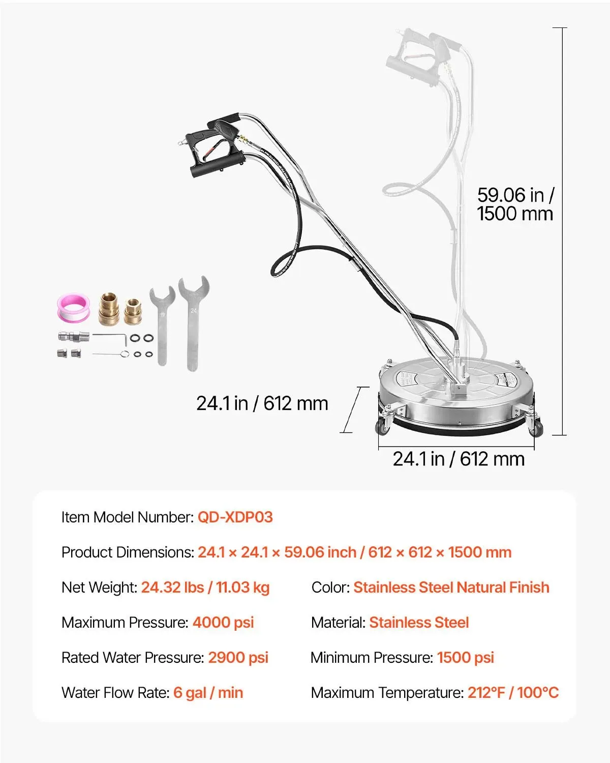 Stainless Steel Pressure Washer Flat Surface Cleaner