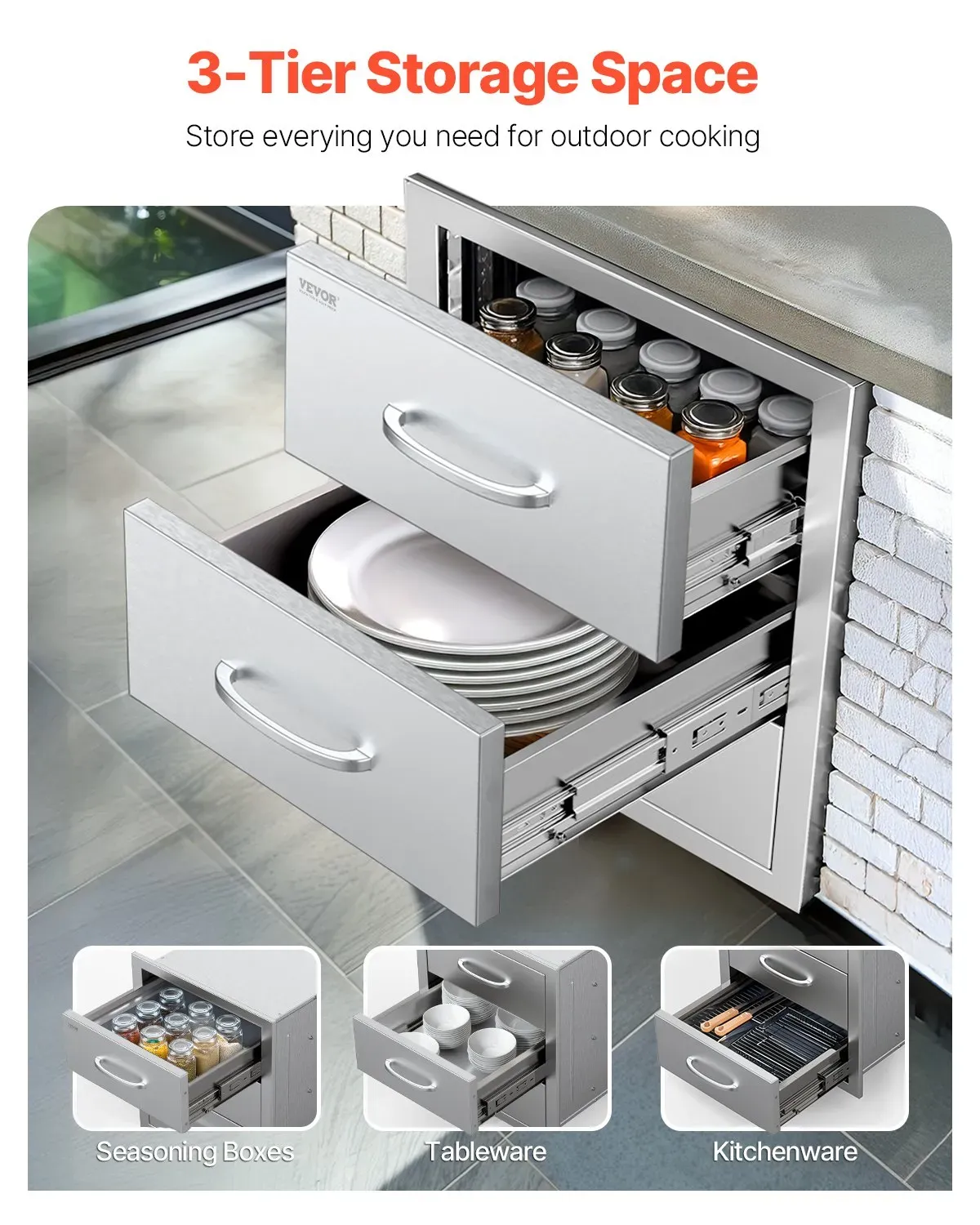 Stainless Steel BBQ Island Triple Drawers