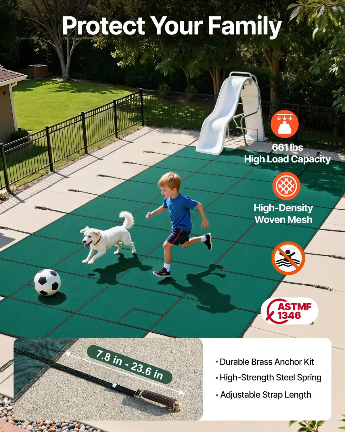 Safety 20 × 40 ft Inground Pool Cover – Heavy-Duty Mesh with Brass Anchors &amp; Springs