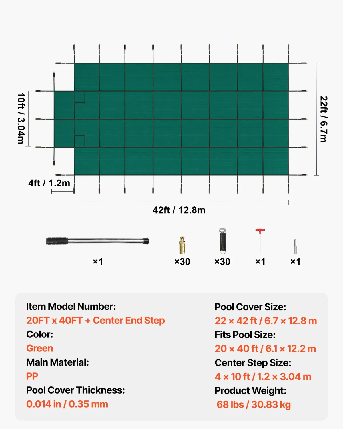 Safety 20 × 40 ft Inground Pool Cover – Heavy-Duty Mesh with Brass Anchors &amp; Springs