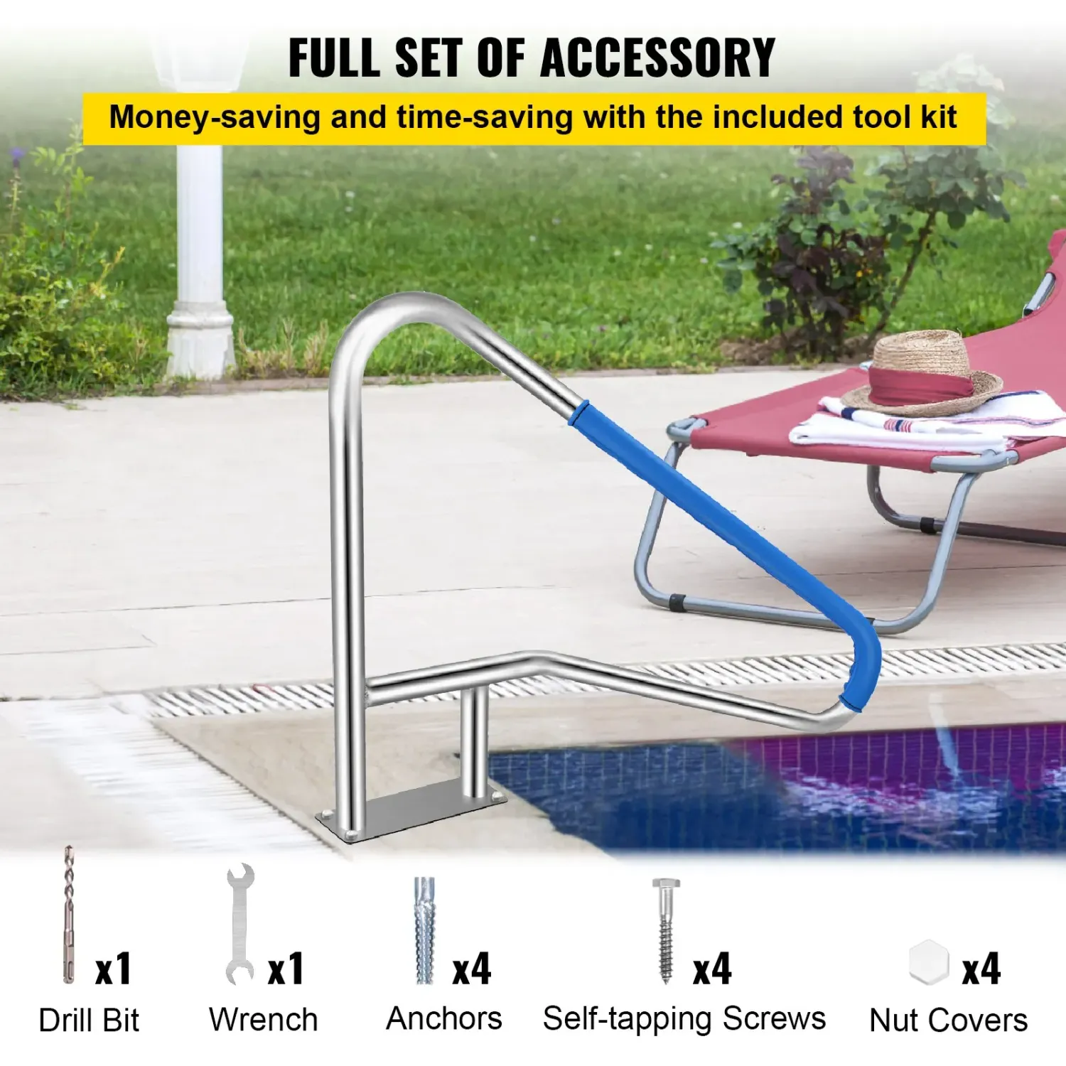 Pool Handrail 4FT Stainless Steel Swimming with Nylon Grip Cover
