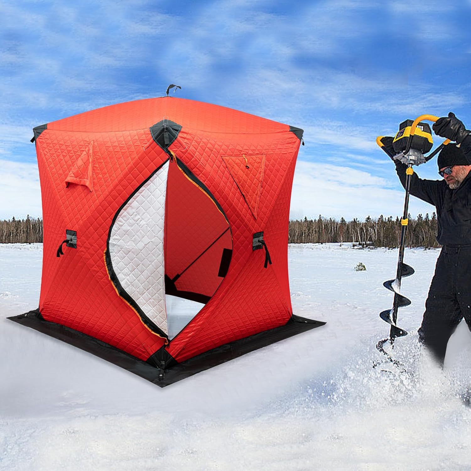 Portable Ice Fishing Tent 1–2 Person Waterproof Windproof Thermal Shelter 145 × 145 × 165cm
