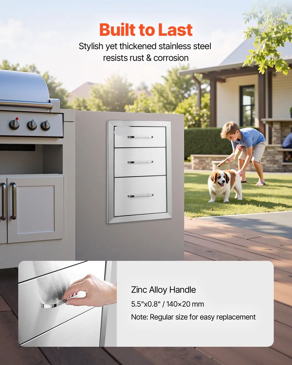 Stainless Steel 3 Chest Of Outdoor Kitchen Drawers 14 x 20.3 x 23.2 inch