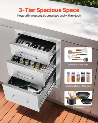 Stainless Steel 3 Chest Of Outdoor Kitchen Drawers 14 x 20.3 x 23.2 inch