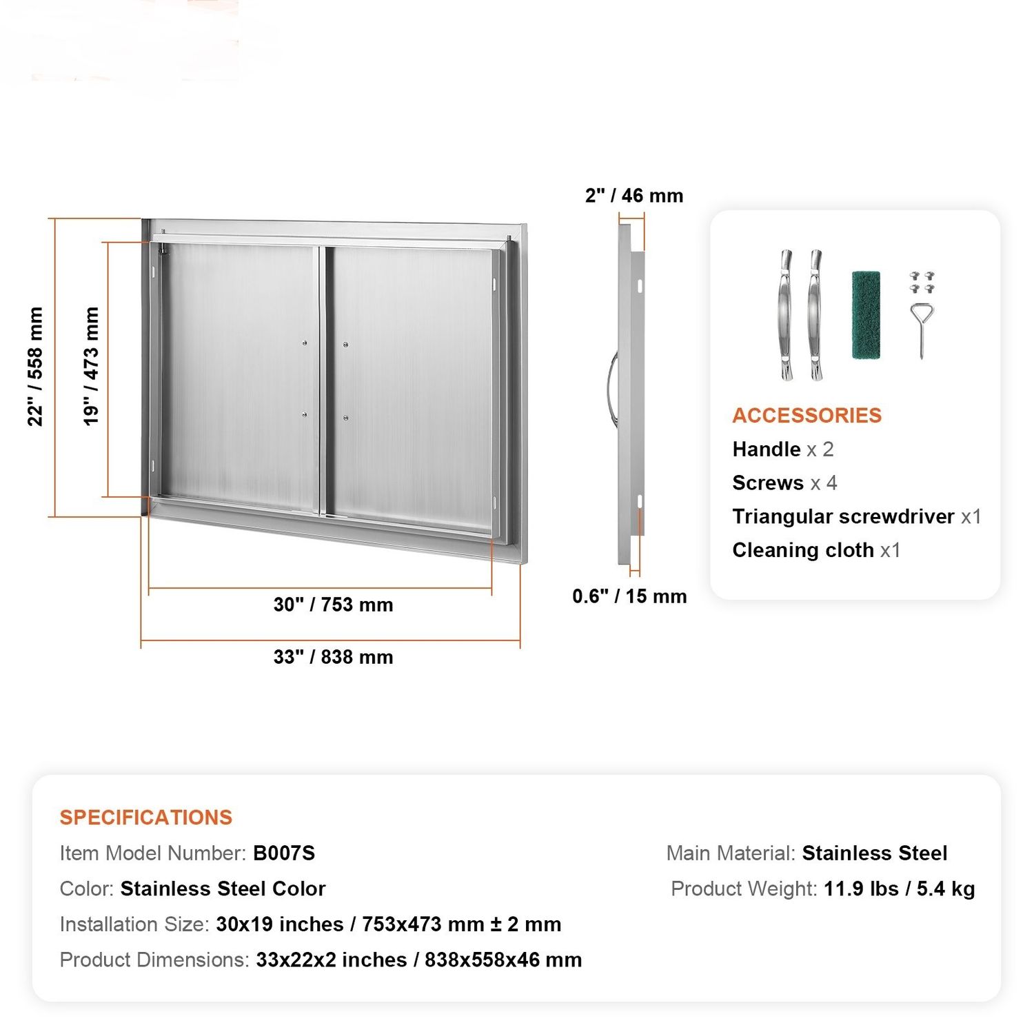 Double Access Outdoor Kitchen Door – Stainless Steel Access Door for BBQ Islands and Outdoor Kitchens