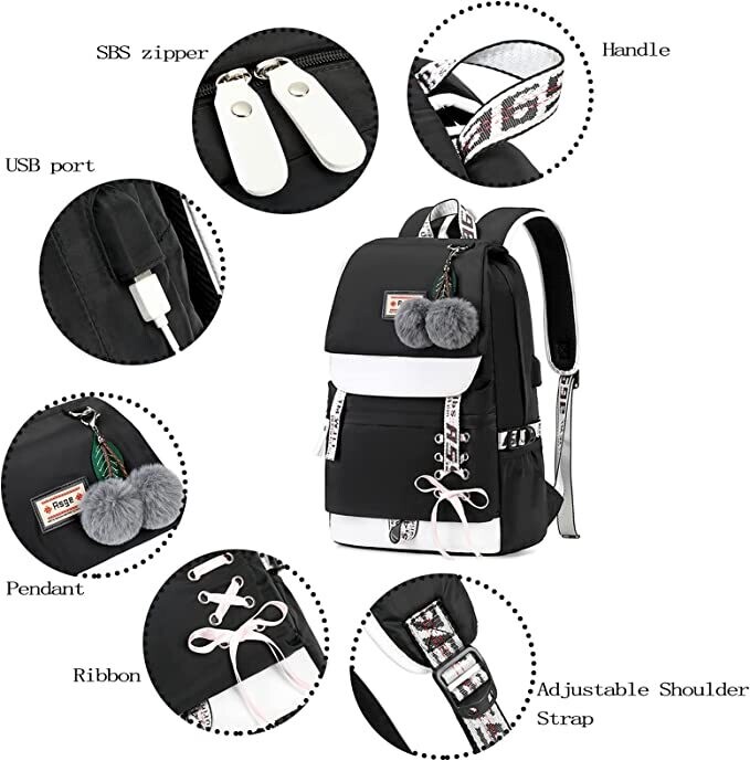 Unisex Waterproof School Bags Backpack with Ergonomic Design: Fashionable, Waterproof, Nylon Campus Backpack, Daypack, Leisure Backpack, for Women and Teenagers