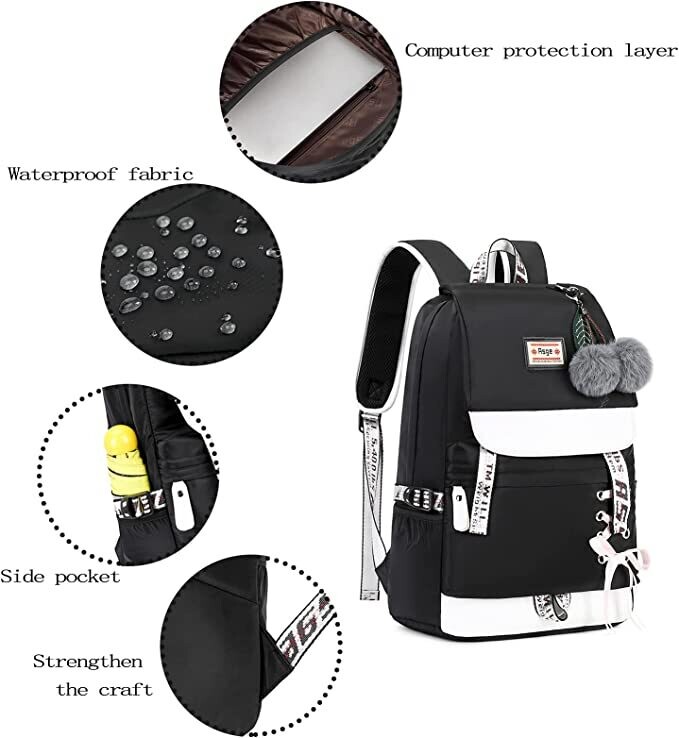 Unisex Waterproof School Bags Backpack with Ergonomic Design: Fashionable, Waterproof, Nylon Campus Backpack, Daypack, Leisure Backpack, for Women and Teenagers