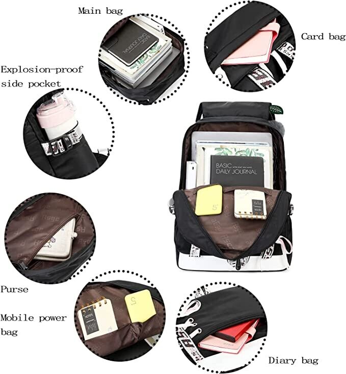 Unisex Waterproof School Bags Backpack with Ergonomic Design: Fashionable, Waterproof, Nylon Campus Backpack, Daypack, Leisure Backpack, for Women and Teenagers