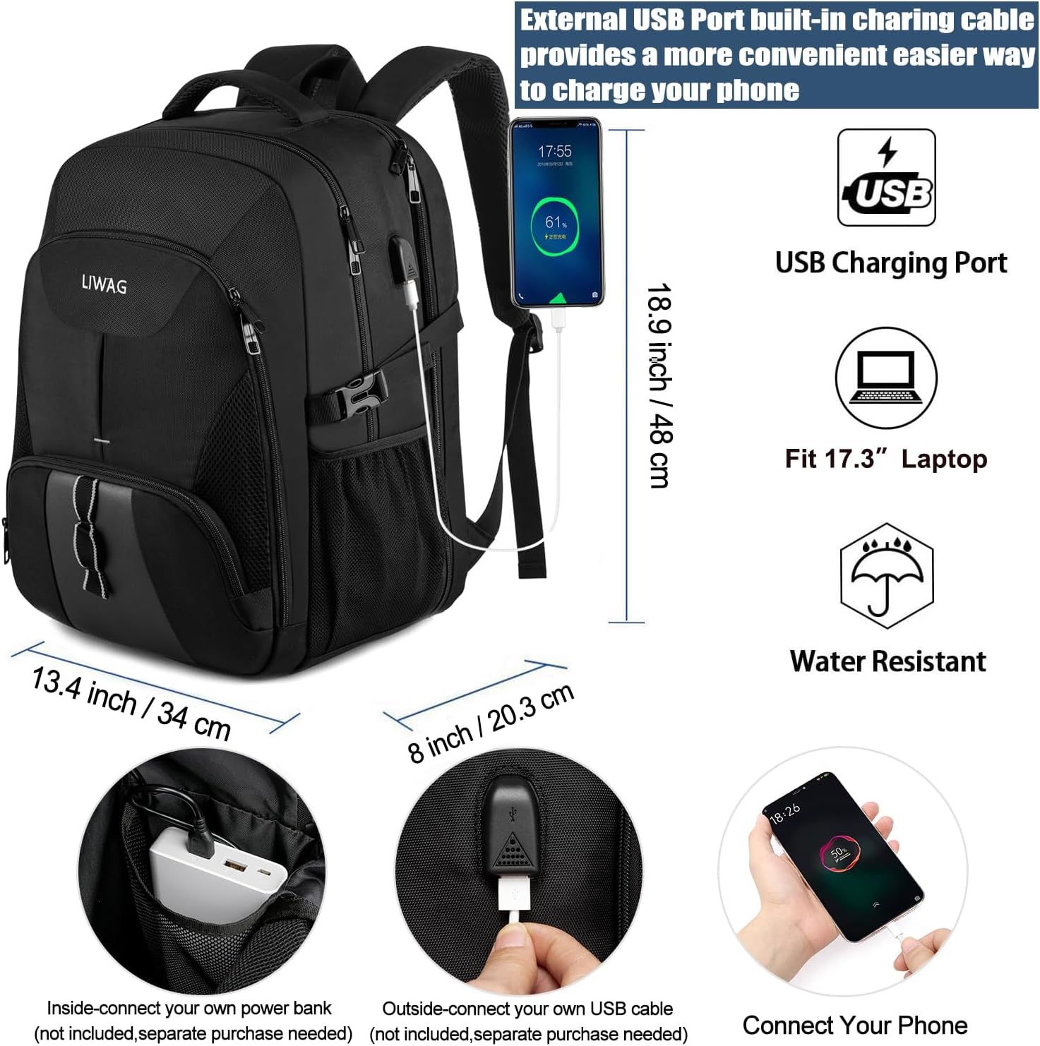 50L Large Capacity Travel Laptop Backpack