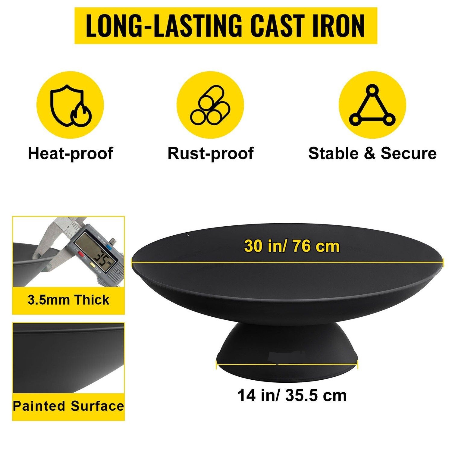 57cm/71cm/76cm/77.5cm/86cm Round Cast Iron Outdoor Fire Pit Bowl