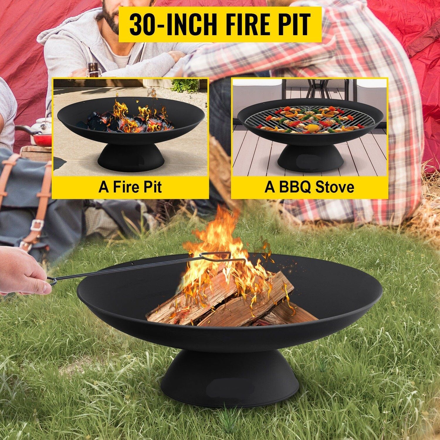 57cm/71cm/76cm/77.5cm/86cm Round Cast Iron Outdoor Fire Pit Bowl