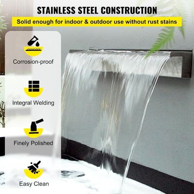 Waterfall Spillway — 60cm Stainless Steel Pool Fountain Water Feature | Garden Ponds, Stone Baskets, Pond Walls & Swimming Pools — 60 x 11.5 x 8 cm