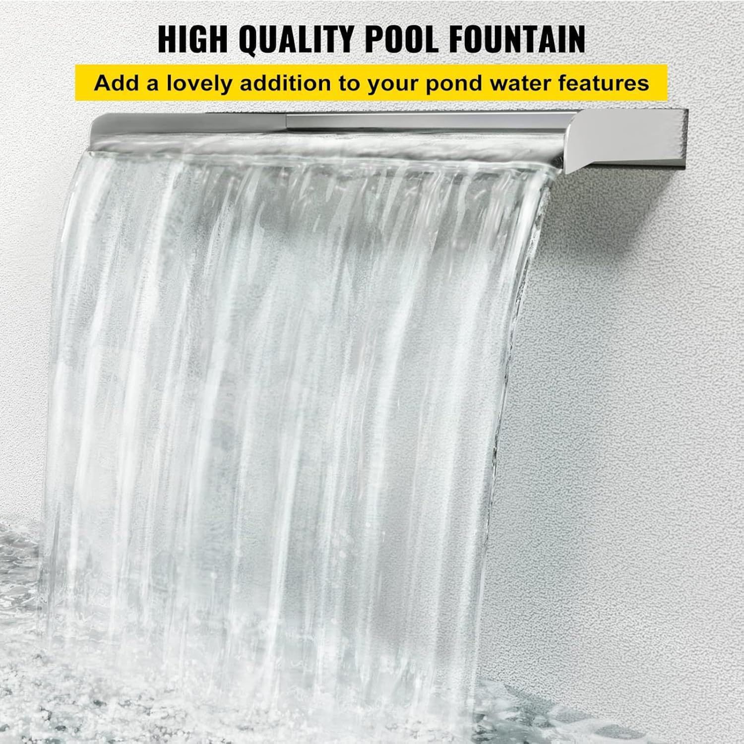Waterfall Spillway — 60cm Stainless Steel Pool Fountain Water Feature | Garden Ponds, Stone Baskets, Pond Walls &amp; Swimming Pools — 60 x 11.5 x 8 cm