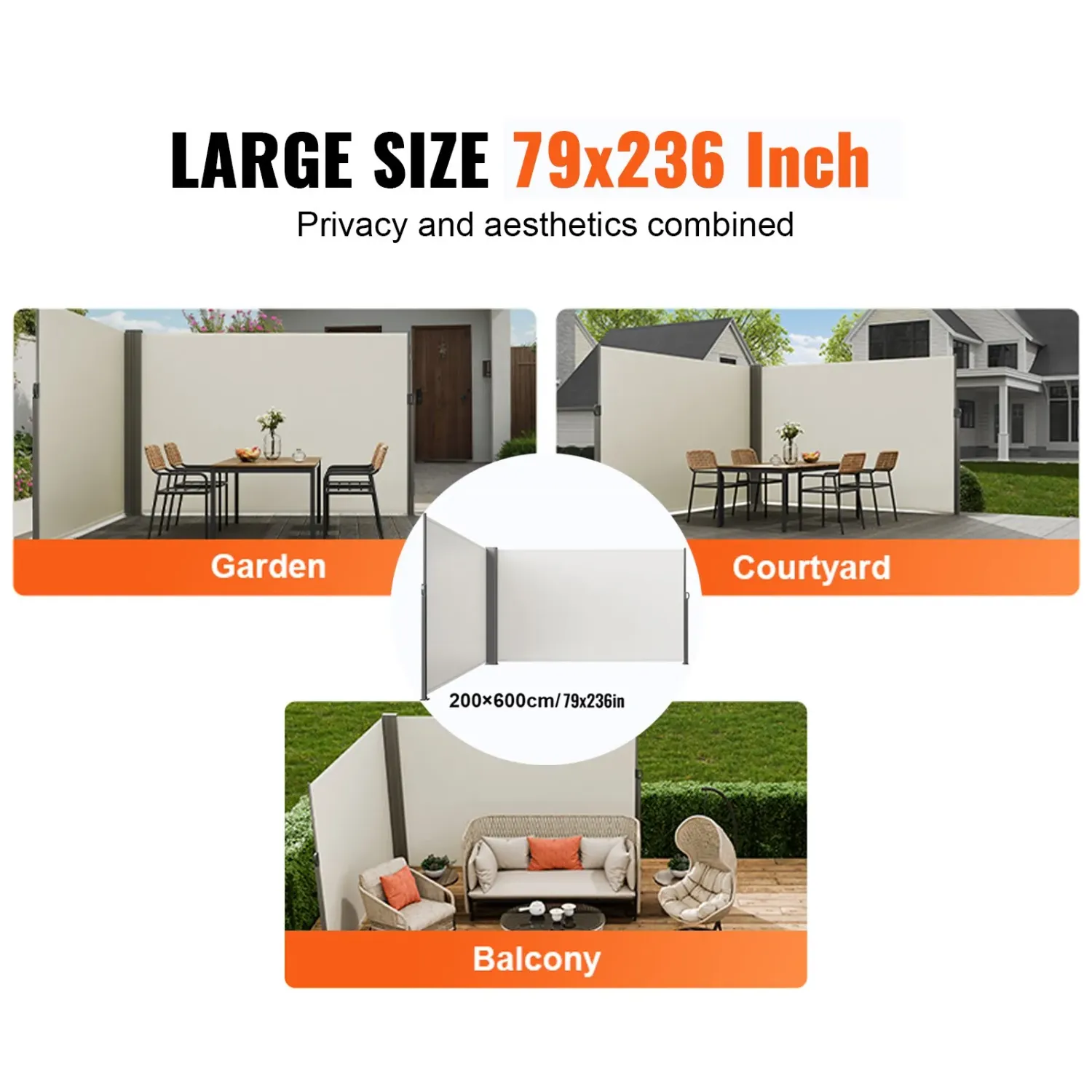 Retractable Side Awning Privacy Screen – 200 × 600 cm