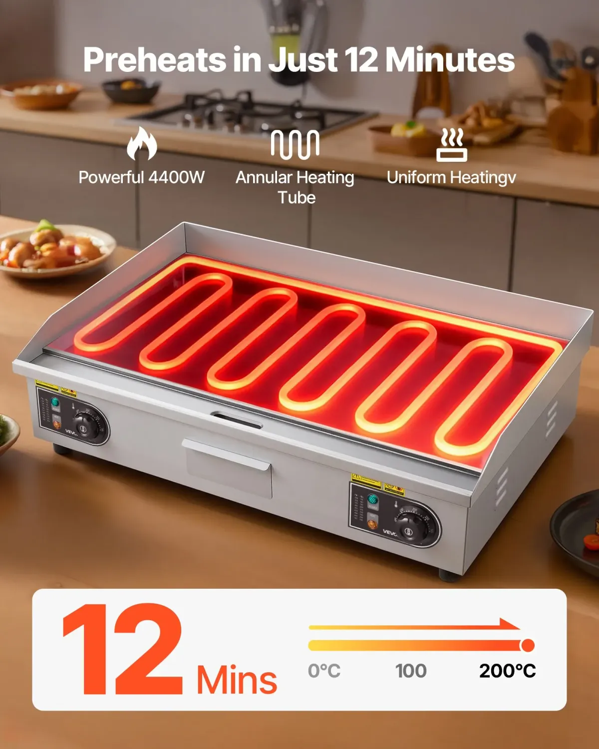 4400W Commercial Electric Griddle Grill Stainless Steel Flat Top