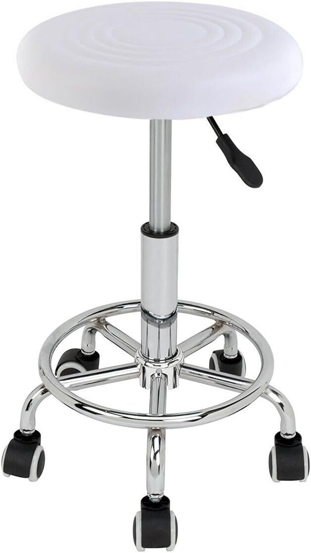 Ergonomic Rolling Work Stool Adjustable Height  Office, and Home Use, Colour: White