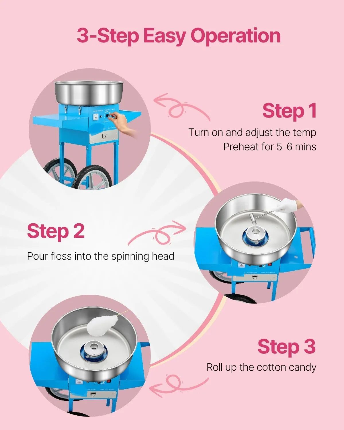 1000W Commercial Cotton Candy Machine with Cart