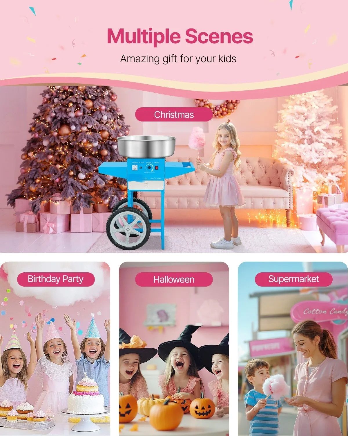 1000W Commercial Cotton Candy Machine with Cart
