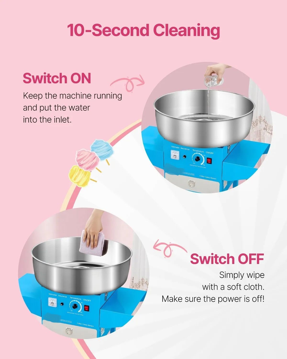 1000W Commercial Cotton Candy Machine with Cart