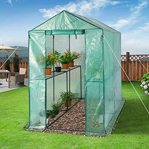 Greenhouse Foil Walk In Garden Shed 4 Shelves