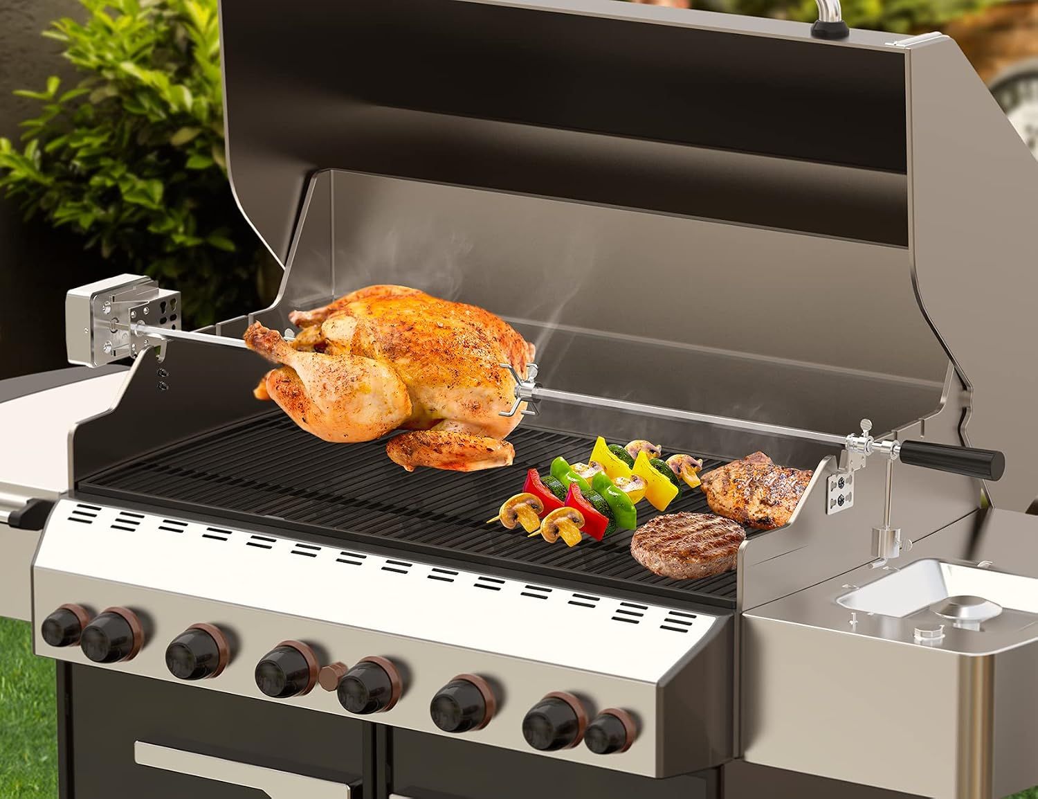 Universal Gas Grill Rotisserie Kit with Electric Motor – 45" Hexagon Spit Rod