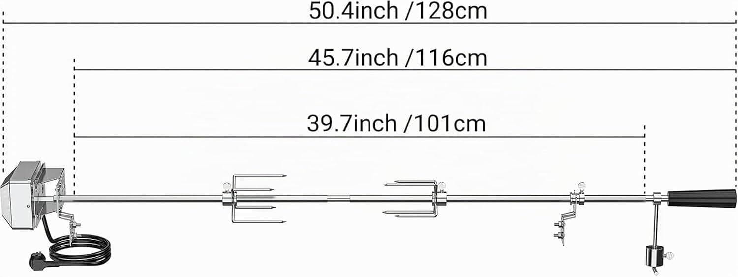 Universal Gas Grill Rotisserie Kit with Electric Motor – 45" Hexagon Spit Rod