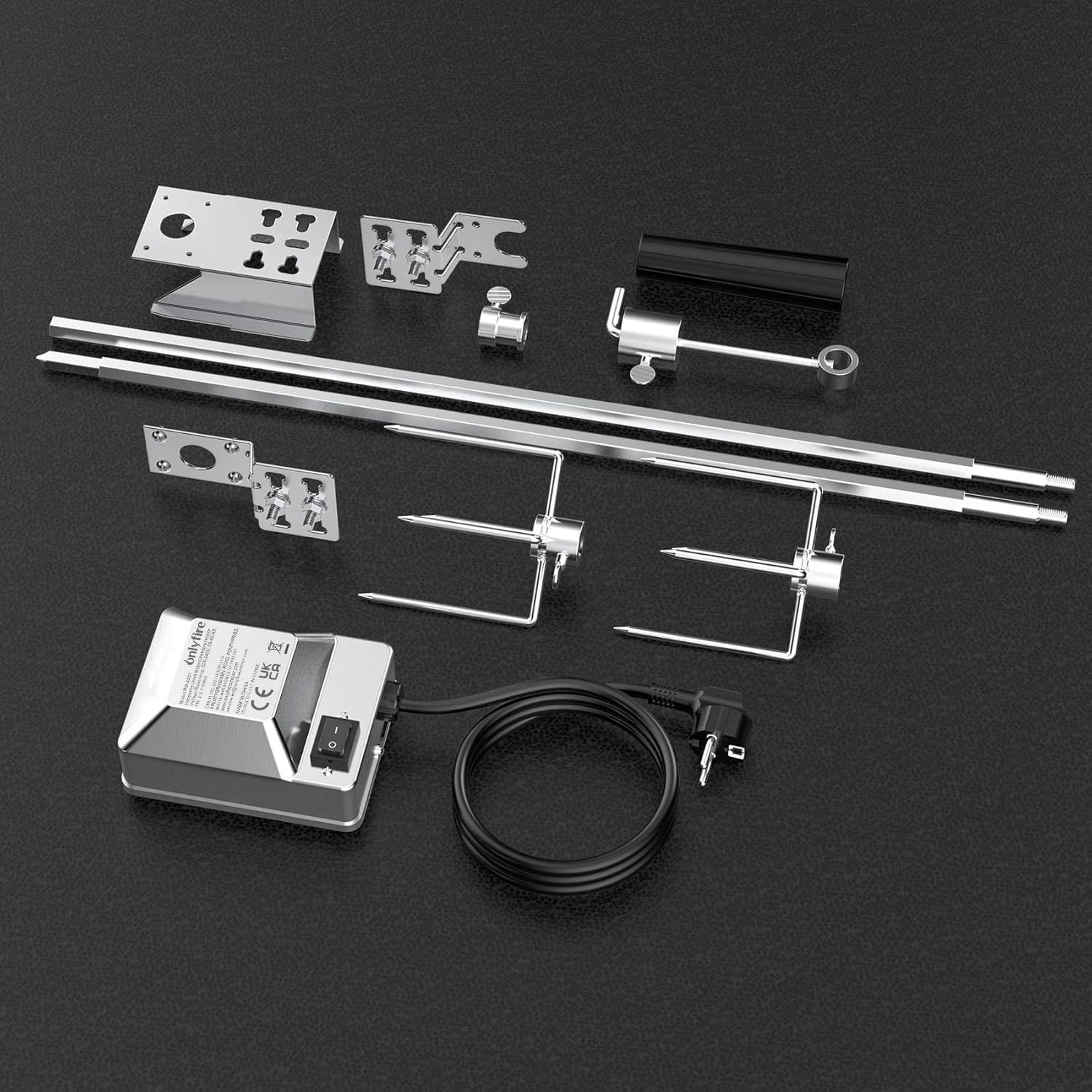 Universal Gas Grill Rotisserie Kit with Electric Motor – 45" Hexagon Spit Rod