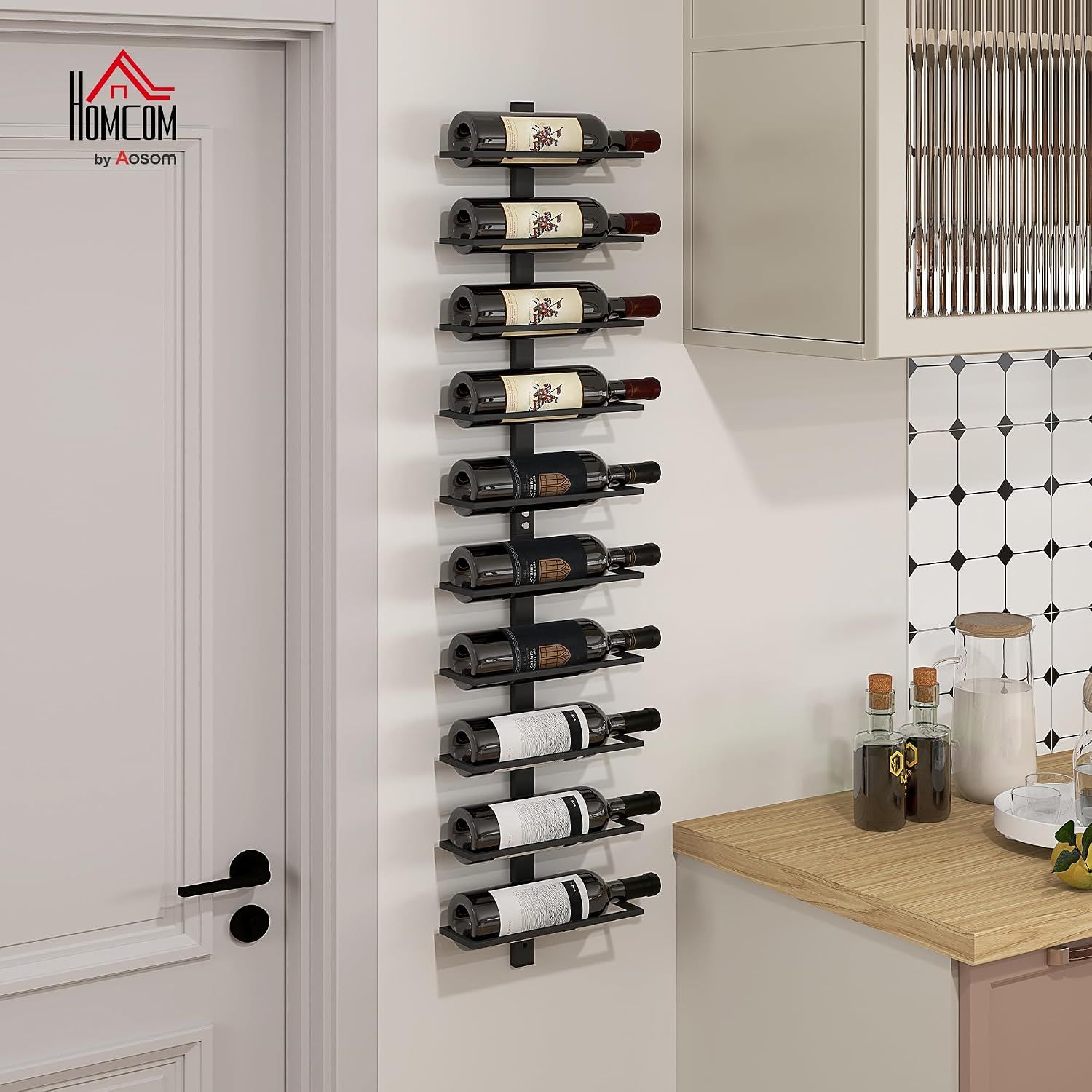 10-Tier Wall-Mounted Wine Rack – Steel Bottle Storage &amp; Display Shelf