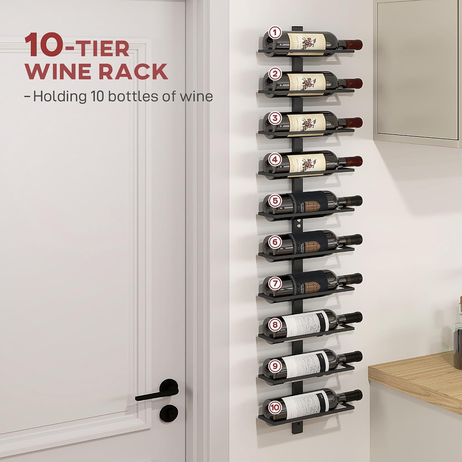 10-Tier Wall-Mounted Wine Rack – Steel Bottle Storage &amp; Display Shelf