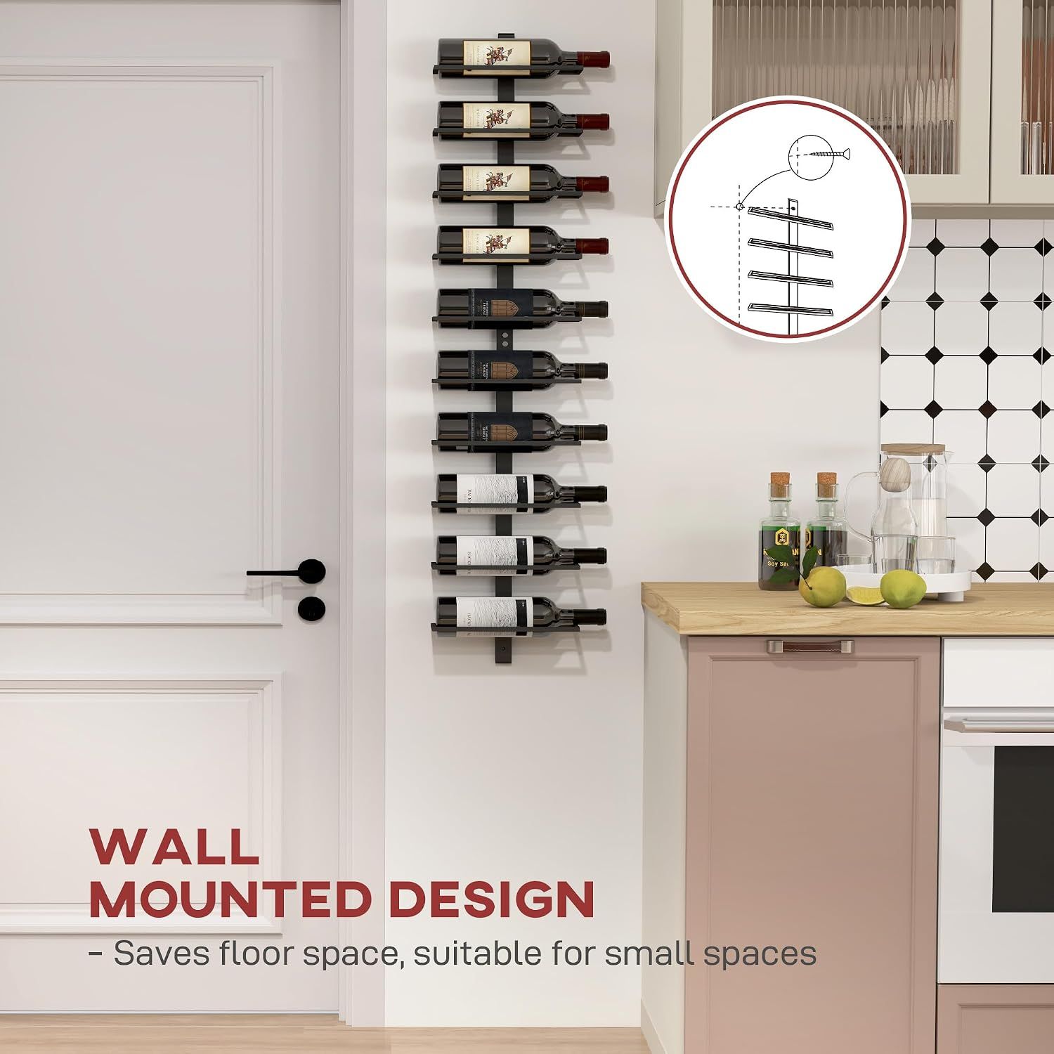 10-Tier Wall-Mounted Wine Rack – Steel Bottle Storage &amp; Display Shelf
