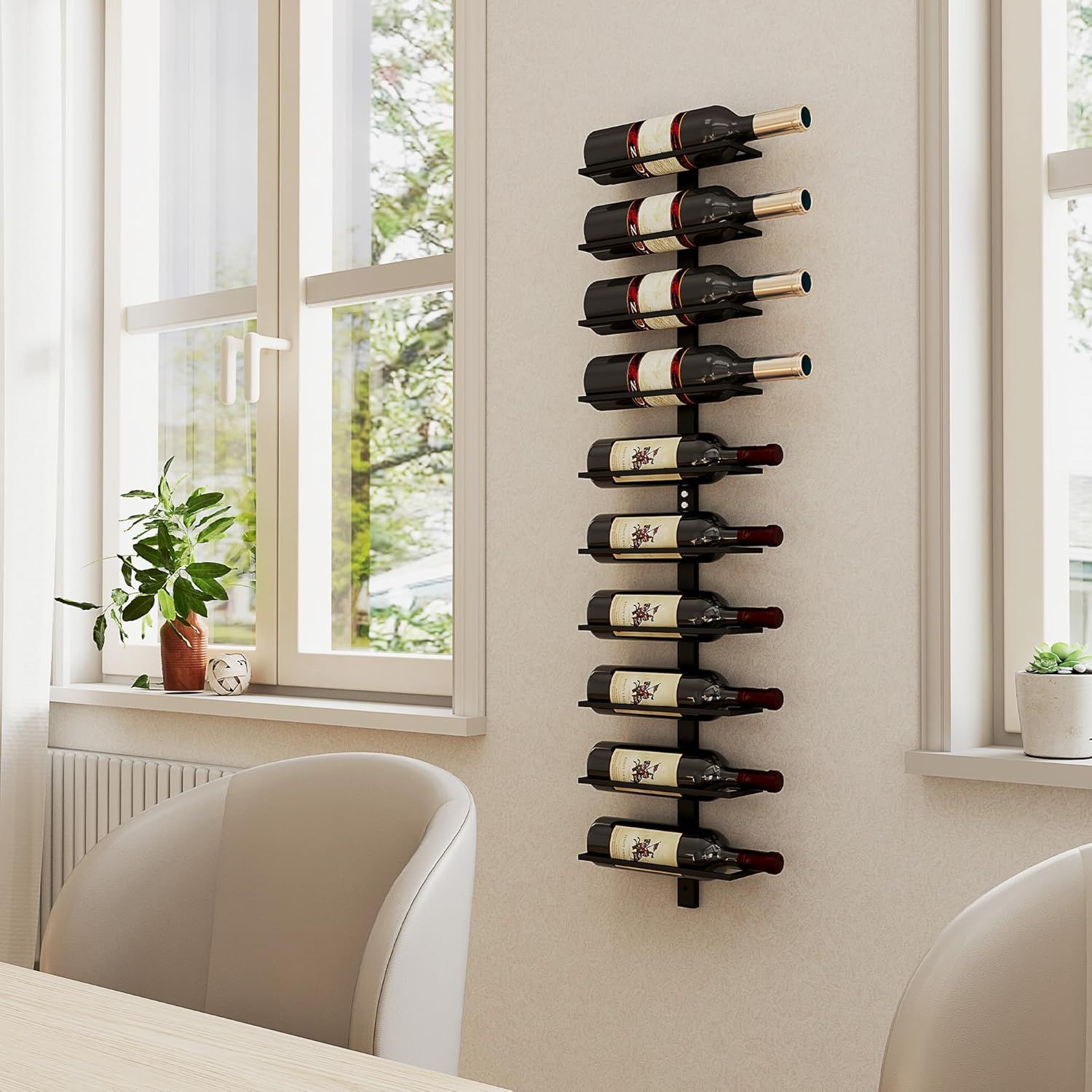 10-Tier Wall-Mounted Wine Rack – Steel Bottle Storage &amp; Display Shelf