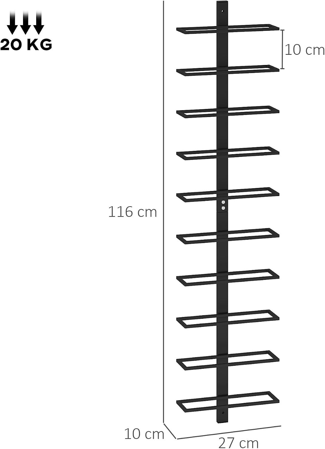 10-Tier Wall-Mounted Wine Rack – Steel Bottle Storage &amp; Display Shelf