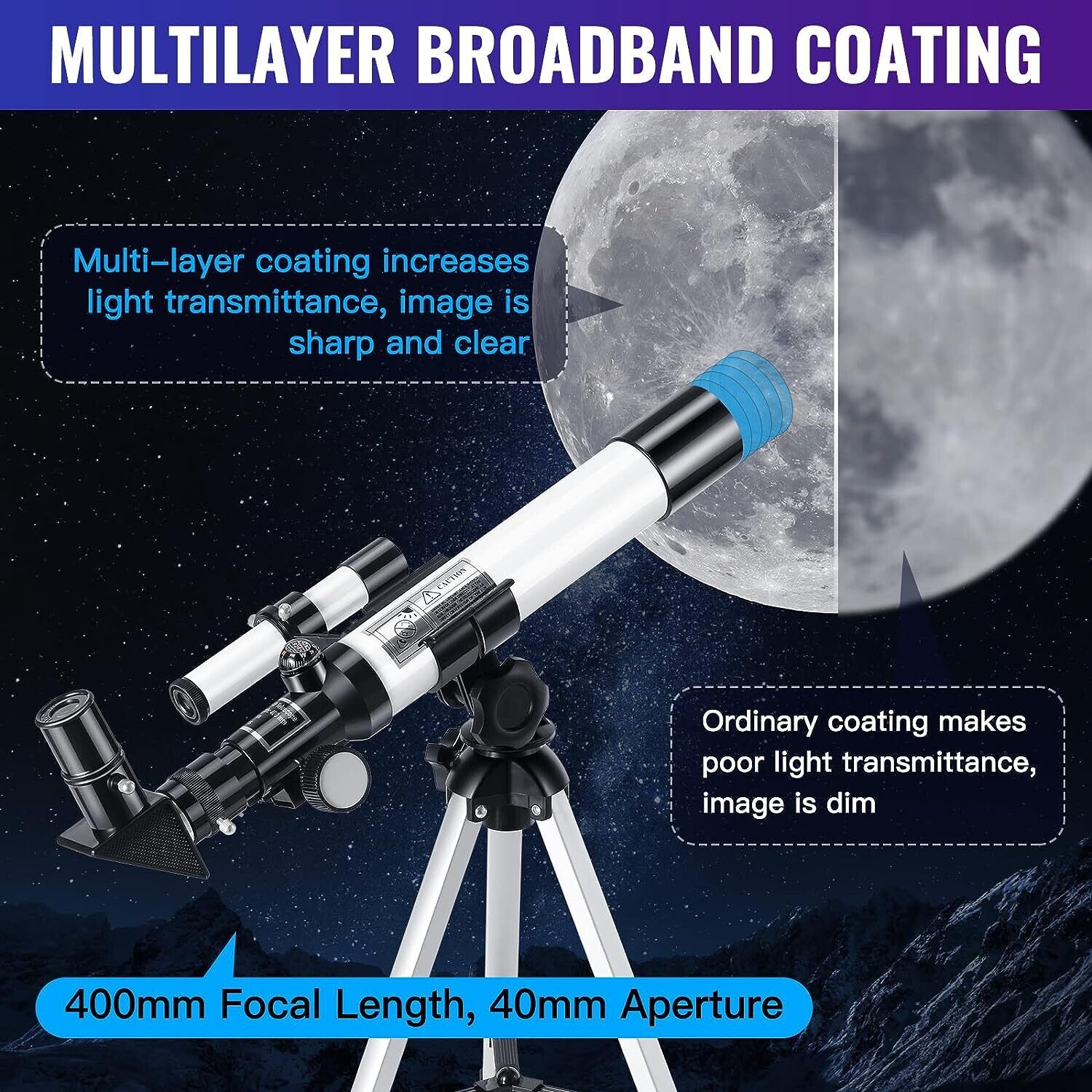 Children's and Beginner's Astronomical Telescope, with Finder Scopes, Compasses, and Adjustable Tripods