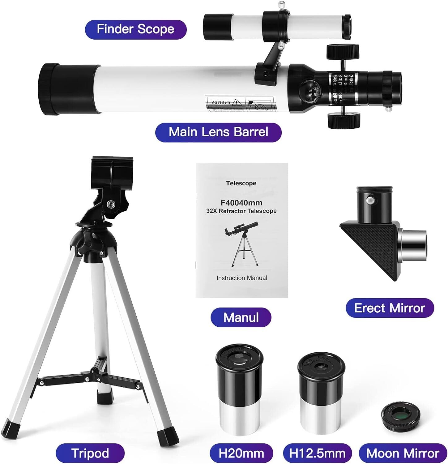 Children's and Beginner's Astronomical Telescope, with Finder Scopes, Compasses, and Adjustable Tripods