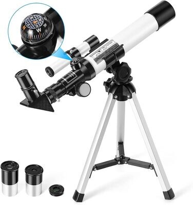 Children's and Beginner's Astronomical Telescope, with Finder Scopes, Compasses, and Adjustable Tripods
