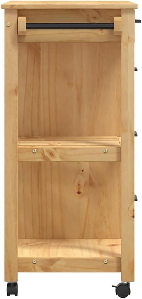 Kitchen Trolley, Serving Trolley with Lots of Storage Space, Side Trolley for Kitchen, Living Room, Bathroom, Trolley, Kitchen Shelf, Vegetable Trolley, Solid Pine Wood