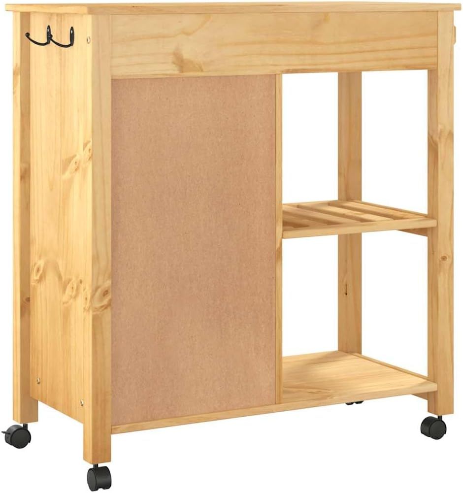 Kitchen Trolley, Serving Trolley with Lots of Storage Space, Side Trolley for Kitchen, Living Room, Bathroom, Trolley, Kitchen Shelf, Vegetable Trolley, Solid Pine Wood