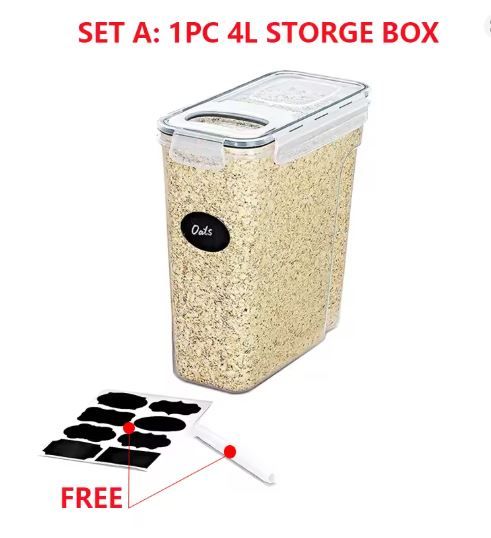 4L Airtight Cereal Storage Container with Lid, Food Storage Box with Labels