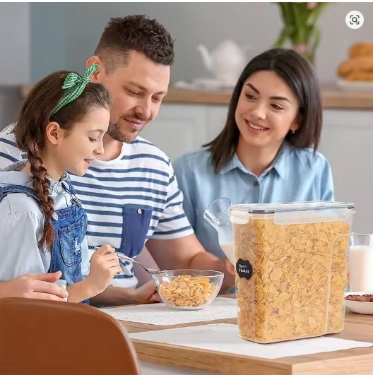 4L Airtight Cereal Storage Container with Lid, Food Storage Box with Labels