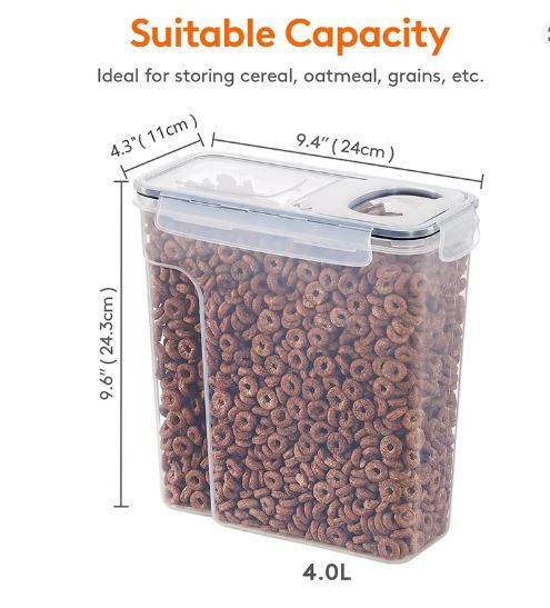 4L Airtight Cereal Storage Container with Lid, Food Storage Box with Labels