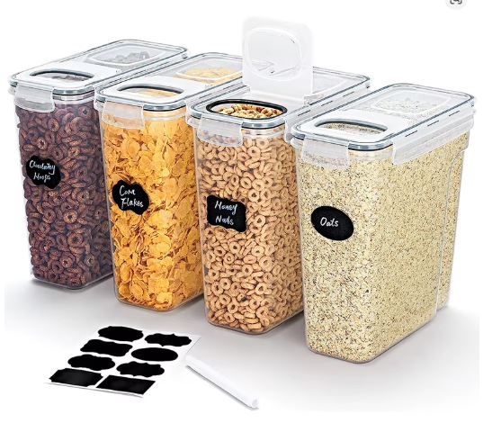 4L Airtight Cereal Storage Container with Lid, Food Storage Box with Labels