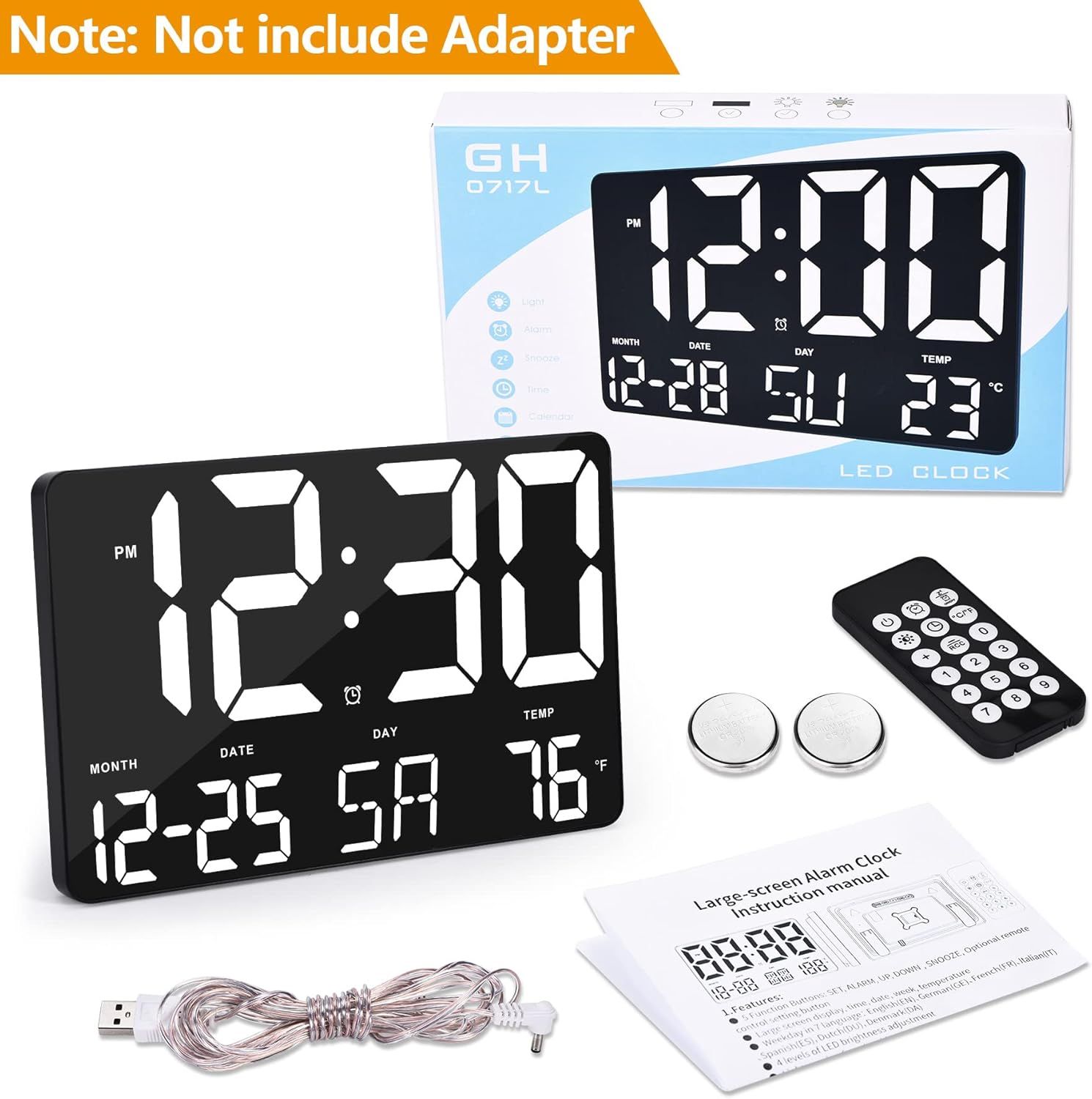 Digital Large LED Display Clock with Calendar and Alarm – 11.5'' Time and Date
